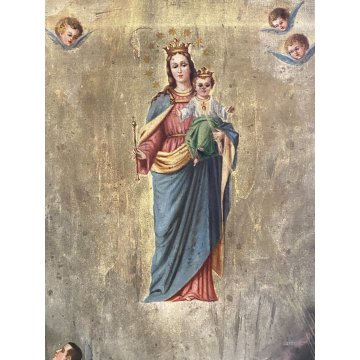 GRANDE DIPINTO OLIO Madonna Gesù BAMBINO MESSA PER LE ANIME del PURGATORIO '800