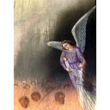 GRANDE DIPINTO OLIO Madonna Gesù BAMBINO MESSA PER LE ANIME del PURGATORIO '800