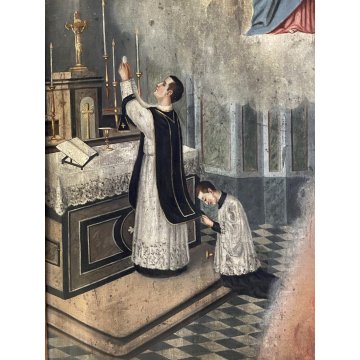 GRANDE DIPINTO OLIO Madonna Gesù BAMBINO MESSA PER LE ANIME del PURGATORIO '800