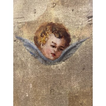 GRANDE DIPINTO OLIO Madonna Gesù BAMBINO MESSA PER LE ANIME del PURGATORIO '800