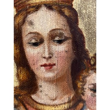 GRANDE DIPINTO OLIO Madonna Gesù BAMBINO MESSA PER LE ANIME del PURGATORIO '800