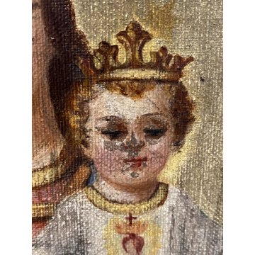 GRANDE DIPINTO OLIO Madonna Gesù BAMBINO MESSA PER LE ANIME del PURGATORIO '800