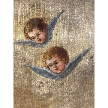 GRANDE DIPINTO OLIO Madonna Gesù BAMBINO MESSA PER LE ANIME del PURGATORIO '800