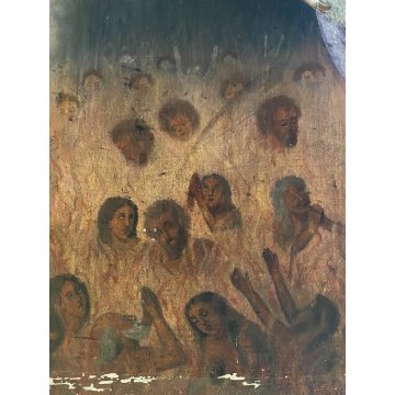 GRANDE DIPINTO OLIO Madonna Gesù BAMBINO MESSA PER LE ANIME del PURGATORIO '800