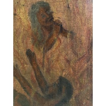 GRANDE DIPINTO OLIO Madonna Gesù BAMBINO MESSA PER LE ANIME del PURGATORIO '800
