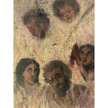 GRANDE DIPINTO OLIO Madonna Gesù BAMBINO MESSA PER LE ANIME del PURGATORIO '800