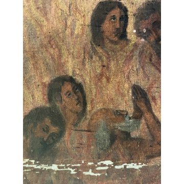 GRANDE DIPINTO OLIO Madonna Gesù BAMBINO MESSA PER LE ANIME del PURGATORIO '800