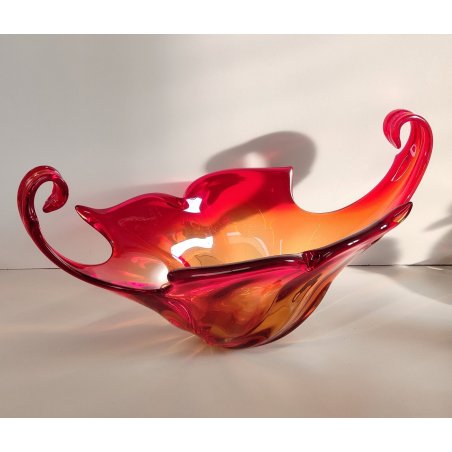 GRANDE VASO VETRO Murano ROSSO ARANCIONE anni 60 CENTROTAVOLA VINTAGE DESIGN 43,5 cm