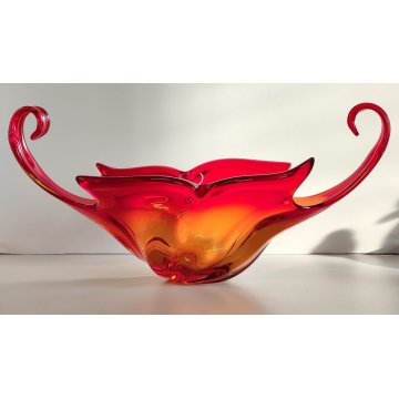 GRANDE VASO VETRO Murano ROSSO ARANCIONE anni 60 CENTROTAVOLA VINTAGE DESIGN 43,5 cm