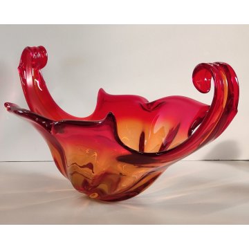 GRANDE VASO VETRO Murano ROSSO ARANCIONE anni 60 CENTROTAVOLA VINTAGE DESIGN 43,5 cm