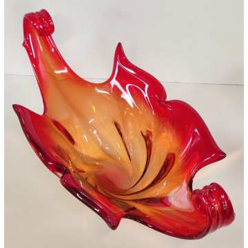 GRANDE VASO VETRO Murano ROSSO ARANCIONE anni 60 CENTROTAVOLA VINTAGE DESIGN 43,5 cm