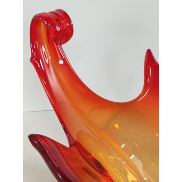 GRANDE VASO VETRO Murano ROSSO ARANCIONE anni 60 CENTROTAVOLA VINTAGE DESIGN 43,5 cm