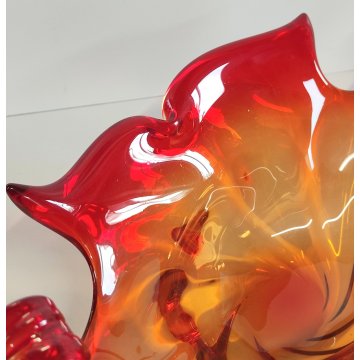 GRANDE VASO VETRO Murano ROSSO ARANCIONE anni 60 CENTROTAVOLA VINTAGE DESIGN 43,5 cm