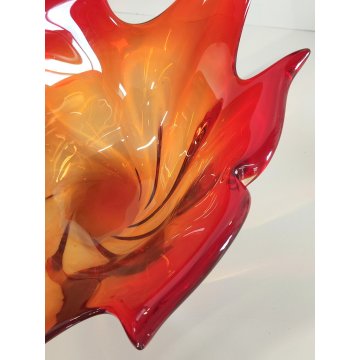GRANDE VASO VETRO Murano ROSSO ARANCIONE anni 60 CENTROTAVOLA VINTAGE DESIGN 43,5 cm