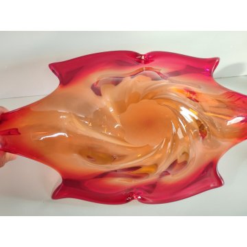 GRANDE VASO VETRO Murano ROSSO ARANCIONE anni 60 CENTROTAVOLA VINTAGE DESIGN 43,5 cm