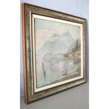 ANTICO QUADRO DIPINTO OLIO TAVOLA Daniele Fontana LAGO COMO BELLAGIO MENAGGIO 