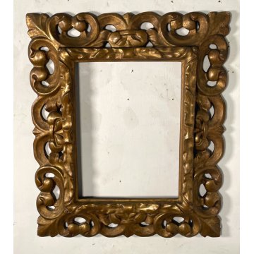 ANTICA CORNICE BAROCCA DORATA epoca 800 OLD LEGNO SCOLPITO FOGLIA ORO 47 X 56 CM