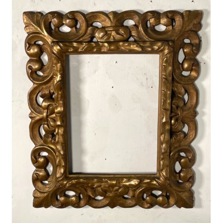 ANTICA CORNICE BAROCCA DORATA epoca 800 OLD LEGNO SCOLPITO FOGLIA ORO 47 X 56 CM