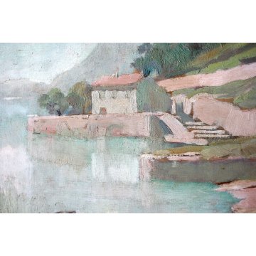 ANTICO QUADRO DIPINTO OLIO TAVOLA Daniele Fontana LAGO COMO BELLAGIO MENAGGIO 