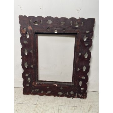 ANTICA CORNICE BAROCCA DORATA epoca 800 OLD LEGNO SCOLPITO FOGLIA ORO 47 X 56 CM