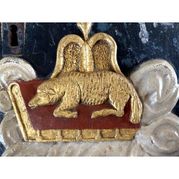 ANTICA ANTA TABERNACOLO LIGNEO DECORO RILIEVO Agnus Dei LIBRO SIGILLI EUCARESTIA