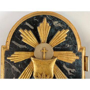 ANTICA ANTA TABERNACOLO LIGNEO DECORO RILIEVO Agnus Dei LIBRO SIGILLI EUCARESTIA