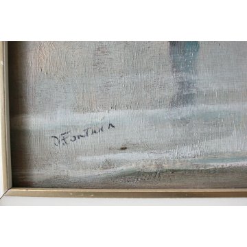ANTICO QUADRO DIPINTO OLIO TAVOLA Daniele Fontana LAGO COMO BELLAGIO MENAGGIO 