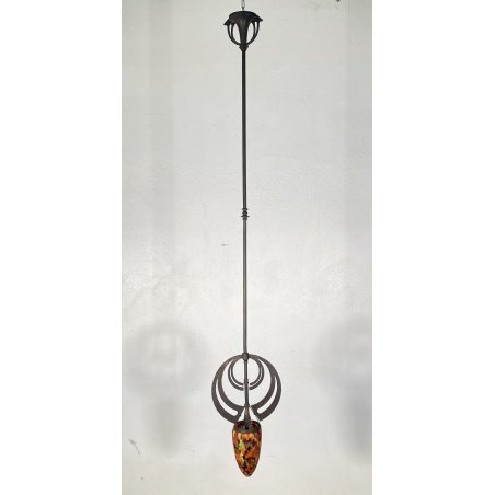 ANTICO LAMPADARIO FERRO ART NOUVEAU VETRO PRIMI 1900 HANGING LAMP EPOCA GLASS