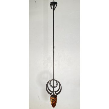 ANTICO LAMPADARIO FERRO ART NOUVEAU VETRO PRIMI 1900 HANGING LAMP EPOCA GLASS