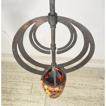 ANTICO LAMPADARIO FERRO ART NOUVEAU VETRO PRIMI 1900 HANGING LAMP EPOCA GLASS