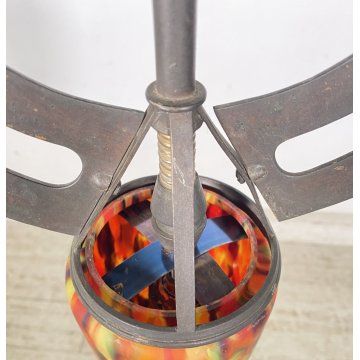 ANTICO LAMPADARIO FERRO ART NOUVEAU VETRO PRIMI 1900 HANGING LAMP EPOCA GLASS