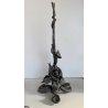 ANTICA LAMPADA A OLIO E SUPPORTO "Betty Lamp" FERRO BATTUTO RAMAGES ROSE 41 cm/h