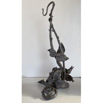 ANTICA LAMPADA A OLIO E SUPPORTO "Betty Lamp" FERRO BATTUTO RAMAGES ROSE 41 cm/h