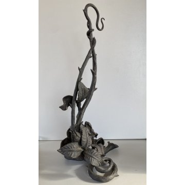 ANTICA LAMPADA A OLIO E SUPPORTO "Betty Lamp" FERRO BATTUTO RAMAGES ROSE 41 cm/h
