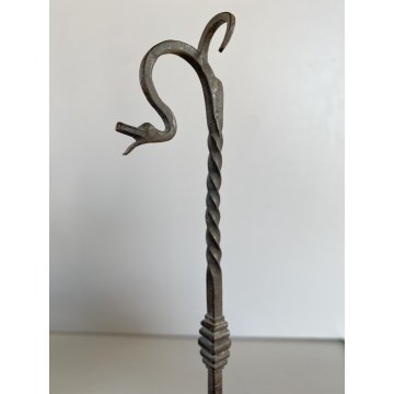ANTICA LAMPADA A OLIO E SUPPORTO "Betty Lamp" FERRO BATTUTO RAMAGES ROSE 41 cm/h