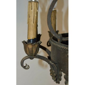 GRANDE ANTICO LAMPADARIO FERRO BATTUTO CASTELLO epoca 1800 OLD IRON HANGING LAMP