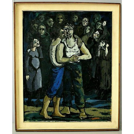 GRANDE QUADRO DIPINTO OLIO SU TELA FIGURATIVO D'Alessandro DANZA UOMO FOLLA '64