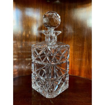 VINTAGE SQUARE WHISKY DECANTER CRISTALLO MOLATO TAGLIO DIAGONALE 24 cm/h '70s