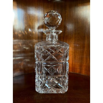 VINTAGE SQUARE WHISKY DECANTER CRISTALLO MOLATO TAGLIO DIAGONALE 24 cm/h '70s