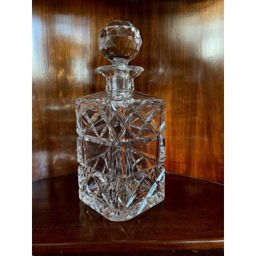 VINTAGE SQUARE WHISKY DECANTER CRISTALLO MOLATO TAGLIO DIAGONALE 24 cm/h '70s
