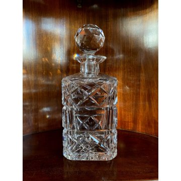 VINTAGE SQUARE WHISKY DECANTER CRISTALLO MOLATO TAGLIO DIAGONALE 24 cm/h '70s