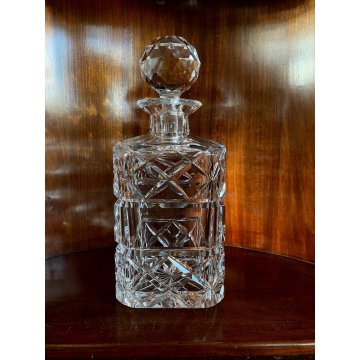 VINTAGE SQUARE WHISKY DECANTER CRISTALLO MOLATO TAGLIO DIAGONALE 24 cm/h '70s