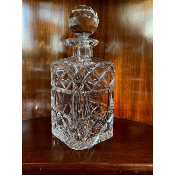 VINTAGE SQUARE WHISKY DECANTER CRISTALLO MOLATO TAGLIO DIAGONALE 24 cm/h '70s