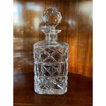 VINTAGE SQUARE WHISKY DECANTER CRISTALLO MOLATO TAGLIO DIAGONALE 24 cm/h '70s