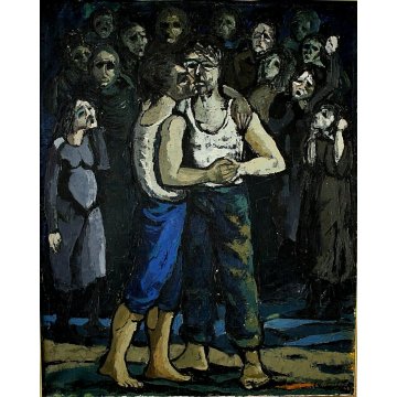 GRANDE QUADRO DIPINTO OLIO SU TELA FIGURATIVO D'Alessandro DANZA UOMO FOLLA '64