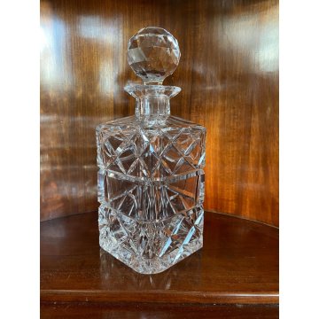 VINTAGE SQUARE WHISKY DECANTER CRISTALLO MOLATO TAGLIO DIAGONALE 24 cm/h '70s