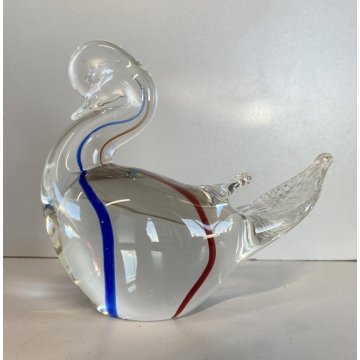 SCULTURA FIGURA CIGNO VETRO Murano BLU ROSSO TRANSPARENTE VINTAGE GLASS SWAN '70