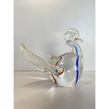 SCULTURA FIGURA CIGNO VETRO Murano BLU ROSSO TRANSPARENTE VINTAGE GLASS SWAN '70