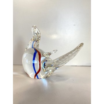 SCULTURA FIGURA CIGNO VETRO Murano BLU ROSSO TRANSPARENTE VINTAGE GLASS SWAN '70