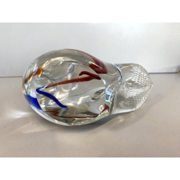 SCULTURA FIGURA CIGNO VETRO Murano BLU ROSSO TRANSPARENTE VINTAGE GLASS SWAN '70